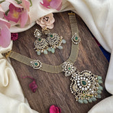 Duel Peacock Hasli Victorian Diamond Neckpiece-Aqua Green Beads-VV1941